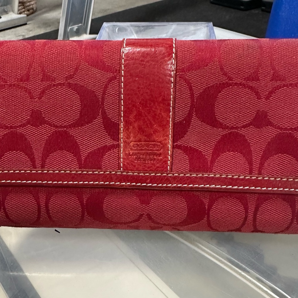 Coach Red Signature Wallet with Leather Accents